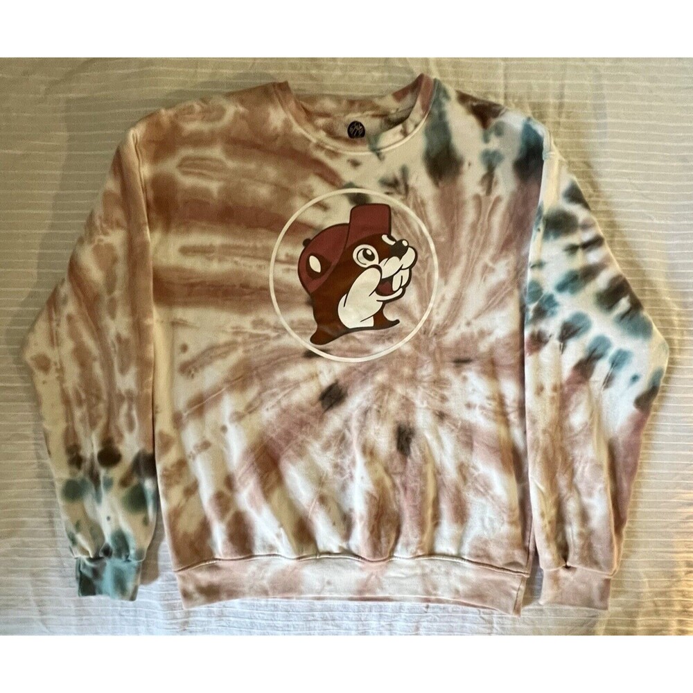 Buc-ee's Unisex Pullover Sweater Tie-Dye Mottled Oversized Logo - Size Small